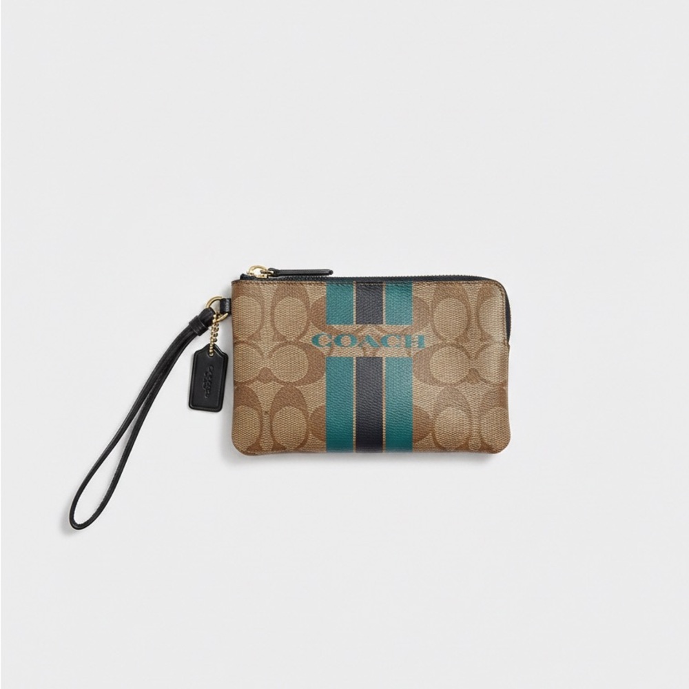 Coach Varsity Wristlet with Navy and Teal Accents